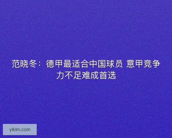 范晓冬：德甲最适合中国球员 意甲竞争力不足难成首选