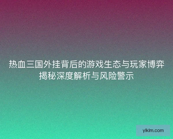 热血三国外挂背后的游戏生态与玩家博弈揭秘深度解析与风险警示